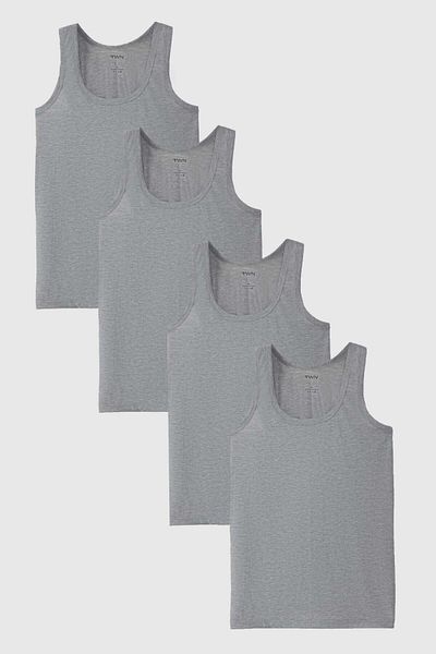 Twn Gray Standard Fit Breathable Sweat Absorbing 100% Cotton 4-Piece Undershirt