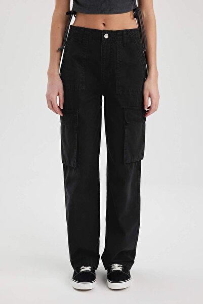 DeFacto Gabardin Pantolon Straight Fit Standart Boy Yüksek Bel Kargo Cepli B0625AX23AU