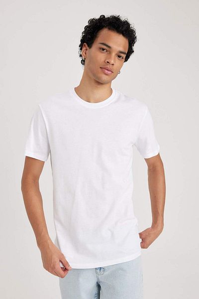 DeFacto 100% Cotton Slim Fit Tight Fit Crew Neck Basic Plain Short Sleeve T-Shirt B0653Axns
