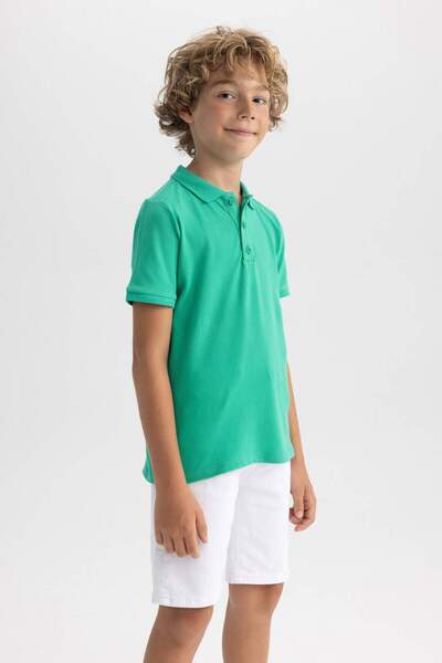 DeFacto Αγόρια μπλουζάκι με λαιμόκοψη πόλο με κοντό μανίκι Basic μονόχρωμο μπλουζάκι B0668A8NS