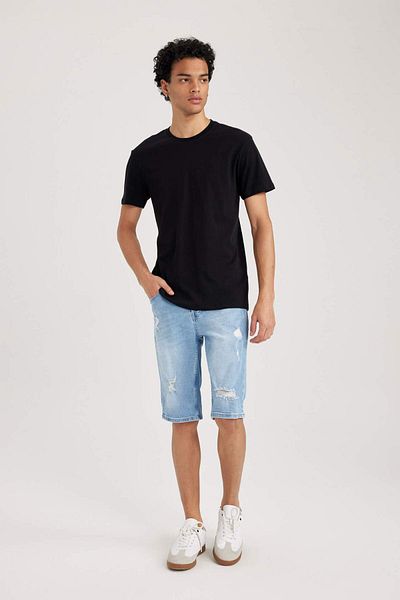 DeFacto 100% bavlna Slim Fit Slim Fit Crew Neck Basic Jednobarevné tričko s krátkým rukávem B0653AXNS