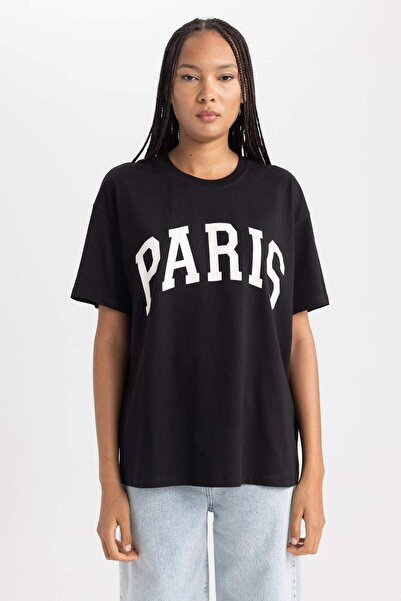 DeFacto Oversize Geniş Kalıp Bisiklet Yaka Kısa Kollu Tişört B0661AXNS