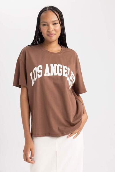 DeFacto Oversize Geniş Kalıp Bisiklet Yaka Kısa Kollu Tişört B0661AXNS