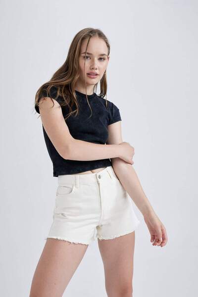 DeFacto Coool Fitted Short Sleeve Washed Faded Effect Basic Short Sleeve Basic T-Shirt B0275Ax23Hs