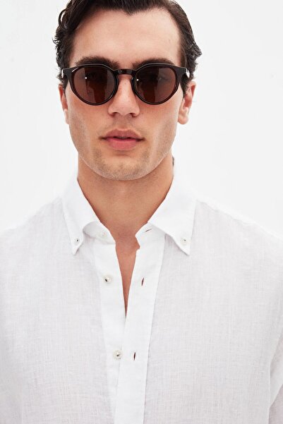 D'S Damat Ds Damat Comfort White Plain 100% Linen Shirt