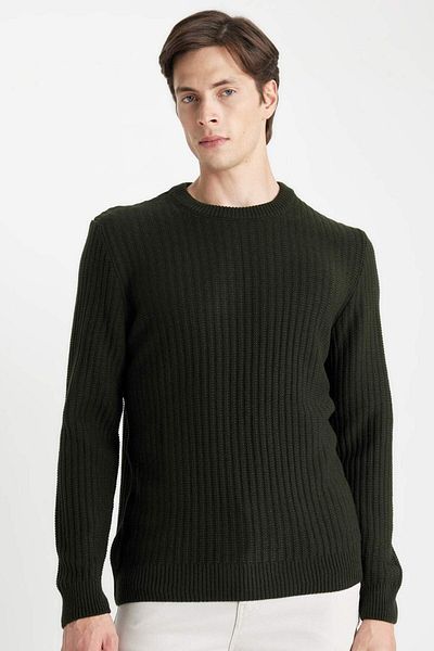 DeFacto Pulover de tricotaj jacquard cu decolteu crew, cu croiala standard, A5234AX23WN