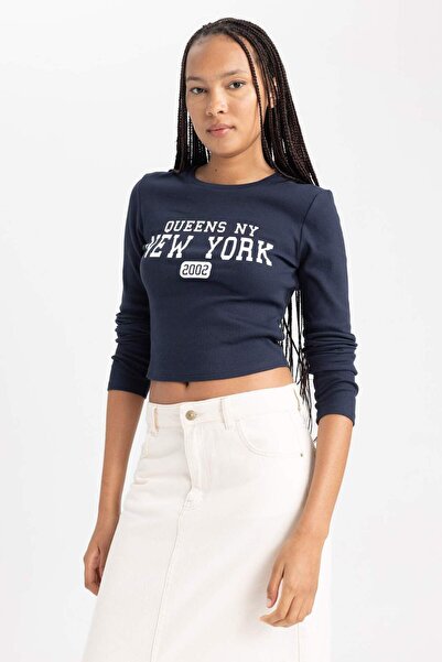 DeFacto Μακρυμάνικο μπλουζάκι με στάμπα με λαιμόκοψη B2590AX23AU