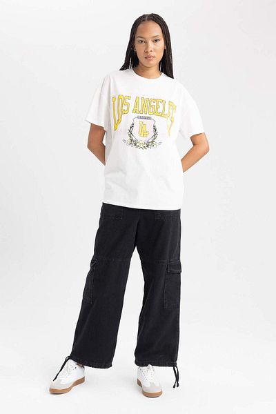 DeFacto Mtv Oversize Fit Crew Neck Back Printed Short Sleeve 100% Cotton T-Shirt B1668Ax23Sm