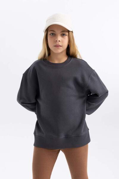 DeFacto Girls Relax Fit Gray Crew Neck School Sweatshirt A2797A823Au
