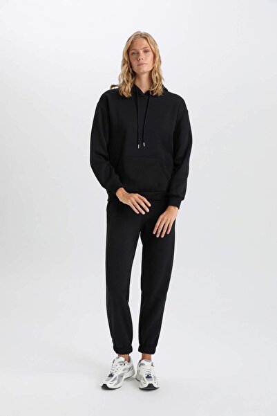 DeFacto Relax Fit Kapüşonlu Kanguru Cepli Kalın Casual Basic Düz Gri Sweatshirt W8071AZ23WN