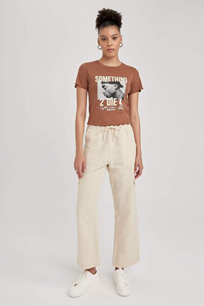 DeFacto Straight Fit Kargo Kargo Cepli Normal Bel Keten Karışımlı Pantolon Y7270AZ23SM