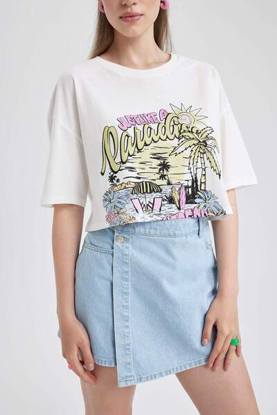 DeFacto Coool Oversize Fit Potištěné tričko s krátkým rukávem ze 100% bavlny B1350AX23HS