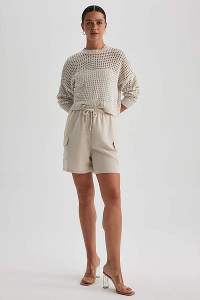 DeFacto High Waist Short Leg Linen Blend Shorts A8258Ax23Hs