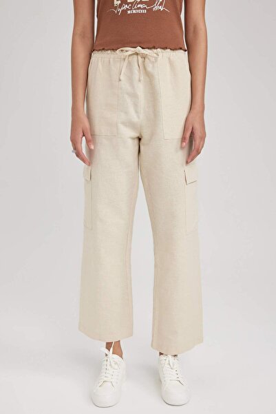 DeFacto Straight Fit Kargo Kargo Cepli Normal Bel Keten Karışımlı Pantolon Y7270AZ23SM