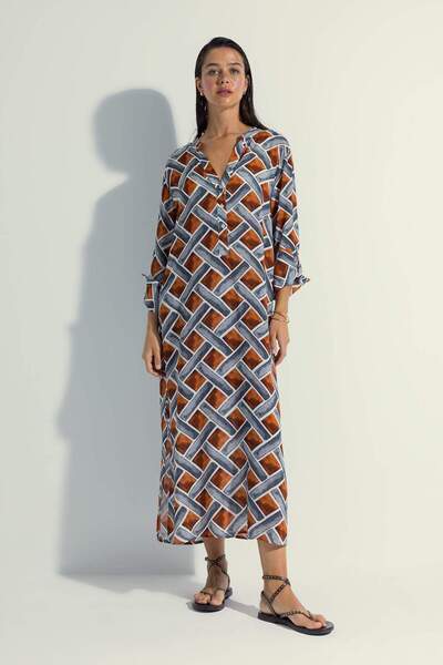 DeFacto Nefes Istanbul X Patterned Long Sleeve Beach Dress Y1884Az23Hs