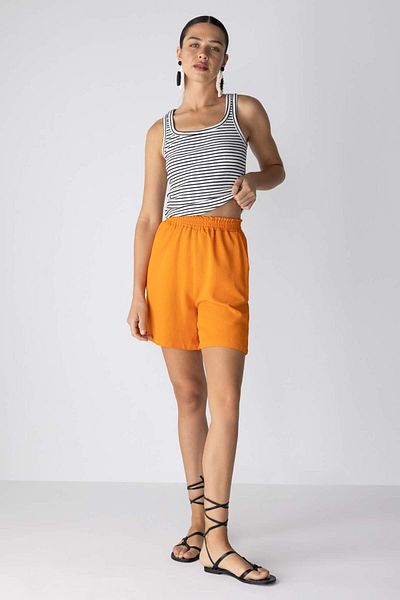 DeFacto Paperbag Waist Wide Leg Linen Blend Shorts A4879Ax23Sm