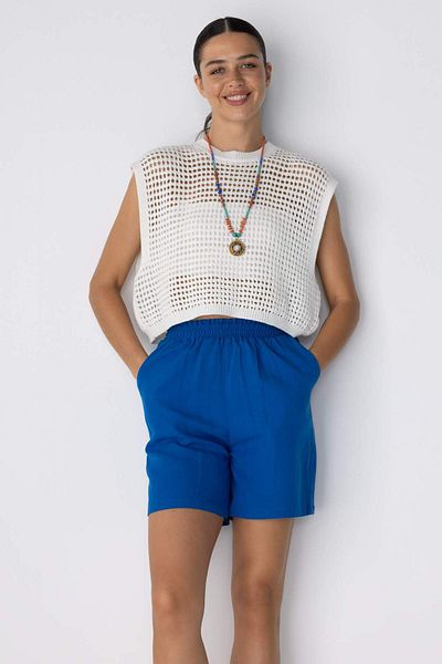 DeFacto Paperbag Waist Wide Leg Linen Blend Shorts A4879Ax23Sm