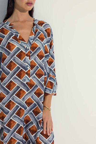 DeFacto Nefes Istanbul X Patterned Long Sleeve Beach Dress Y1884Az23Hs