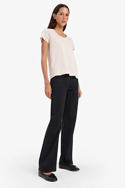 DeFacto Μπλουζάκι με κανονική εφαρμογή V λαιμόκοψη Basic μονόχρωμο κοντομάνικο 100% βαμβάκι K1507AZ23SM