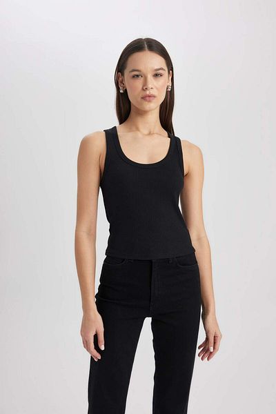 DeFacto Camisole cu guler în U, cu nervuri, negru A1665AX23SM
