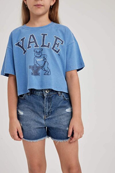 DeFacto Kız Çocuk Yale University Relax Fit Bisiklet Yaka Kısa Kollu Tişört A5236A823HS