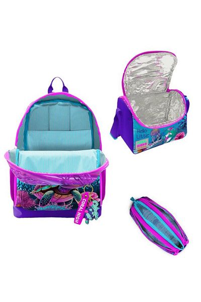 Coral High Kids Pink Purple Turtle Patterned 3-Piece School Bag Set