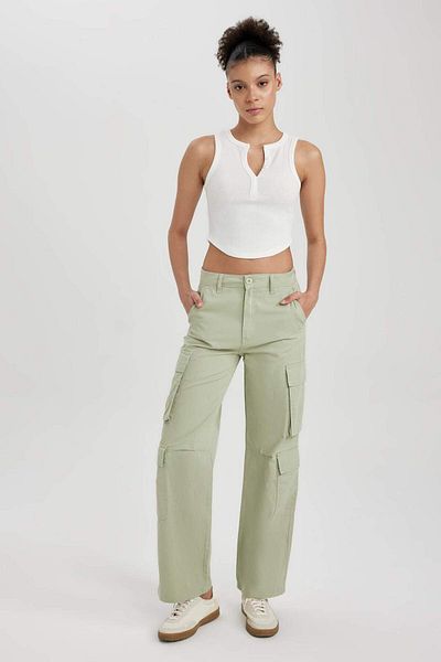 DeFacto Coool Straight Fit Pants Cargo Gabardine 100% Cotton A6265Ax23Sm