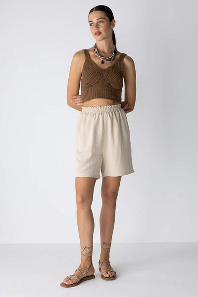 DeFacto Paperbag Waist Wide Leg Linen Blend Shorts A4879Ax23Sm