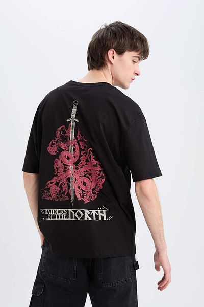 DeFacto Vikings Valhalla Oversize με φαρδύ λαιμόκοψη με στάμπα με κοντομάνικο μπλουζάκι A6308AX23SM