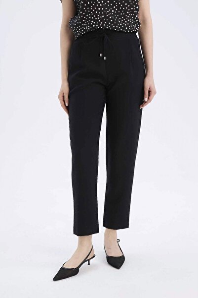 DeFacto Jogger Fit Cepli Düz Paça Yüksek Bel Keten Görünümlü Pantolon R0433AZ23SP