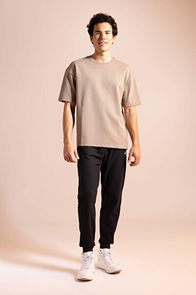 DeFacto Oversize φαρδύ λαιμόκοψη με κοντό μανίκι Basic μονόχρωμο βαρύ υφασμάτινο μπλουζάκι X3926AZ23SP