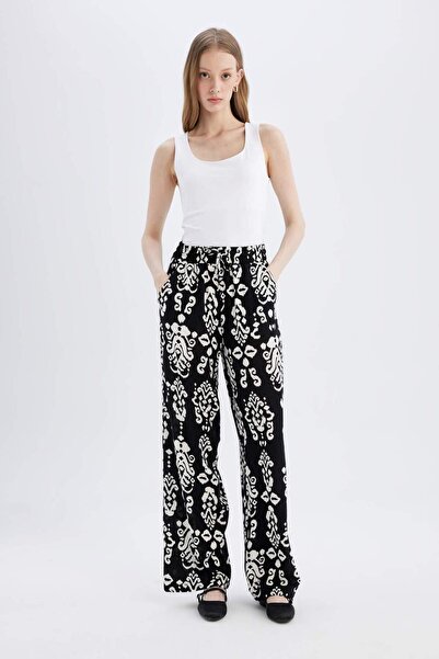 DeFacto Patterned High Waist Wide Leg Viscose Trousers with Pockets J8739Az23Sm
