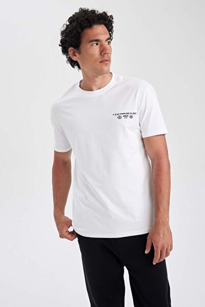 DeFacto Bedrucktes Kurzarm-Baumwoll-T-Shirt mit normaler Passform und Rundhalsausschnitt Z3218AZ23SP