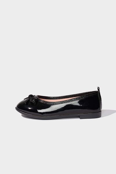 DeFacto Girl's Flat Sole Artificial Leather Black Patent Leather Ballerina Shoes Z8325A623Sp