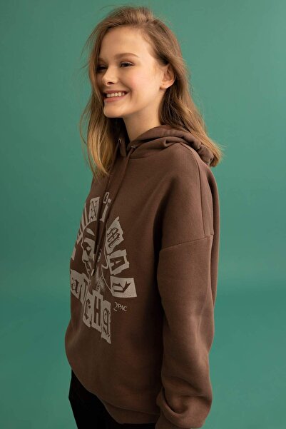 DeFacto Φούτερ Tupac Shakur με στάμπα μεγάλου μεγέθους με κουκούλα - Χοντρό ύφασμα A0636ax23sp