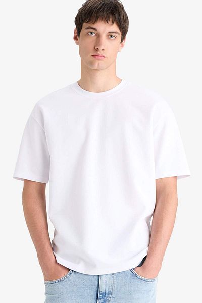 DeFacto Bavlněné tričko Oversize Fit Crew Neck Premium