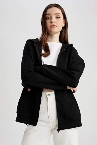 DeFacto Oversize Geniş Kalıp Kapüşonlu Fermuarlı Basic Sweatshirt Z9507AZ22AU