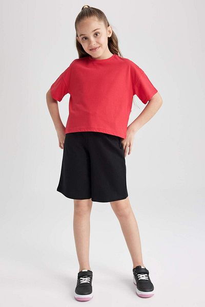 DeFacto Girls Black Crew Neck Crop Basic Plain Short Sleeve T-Shirt Z5095A623Sm