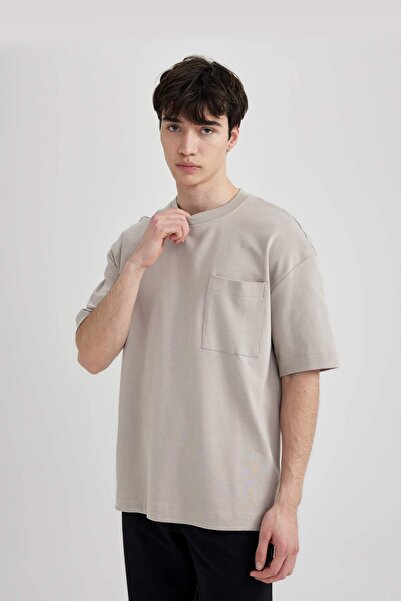 DeFacto Oversize Wide Fit Crew Neck Basic Plain Short Sleeve 100% Cotton Heav...