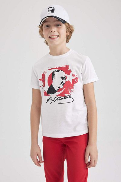 DeFacto Boy's Ataturk Printed Short Sleeve White T-Shirt Z5403A623Sm