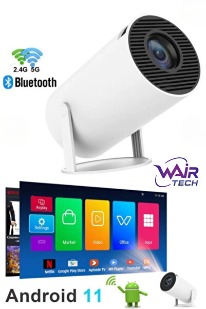 Wair Teknoloji Hy300 Pro Taşınabilir Sinema Projeksiyon 720p Ev Sineması Bluetooth Android 11 Akıllı Projektör