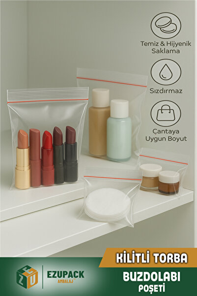 Ezupack 100'lü Buzdolabı Kilitli Torba Poşet Dondurucu İkramlık Çerez Davet Kına Hediyelik Poşeti 5x5cm
