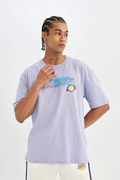 DeFacto DeFactoFit NBA Los Angeles Lakers Oversize Fit %100 Pamuk Tişört Y2986AZ22HS