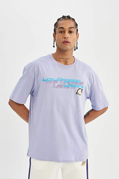 DeFacto DeFactoFit NBA Los Angeles Lakers Oversize Fit %100 Pamuk Tişört Y2986AZ22HS