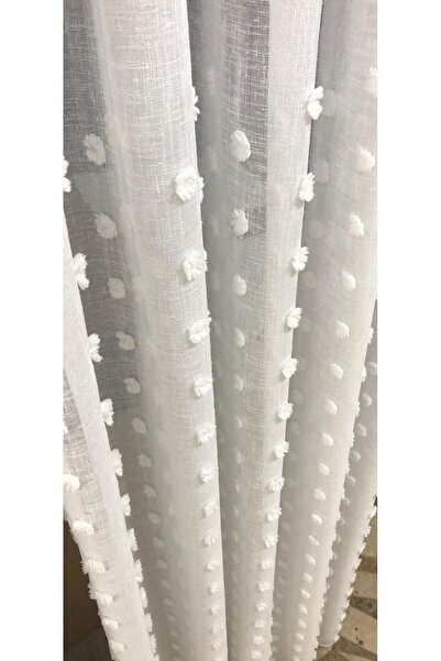 Taç Rüyaper Crown Floral Linen Floor Pompom Luxury Curtain Tulle