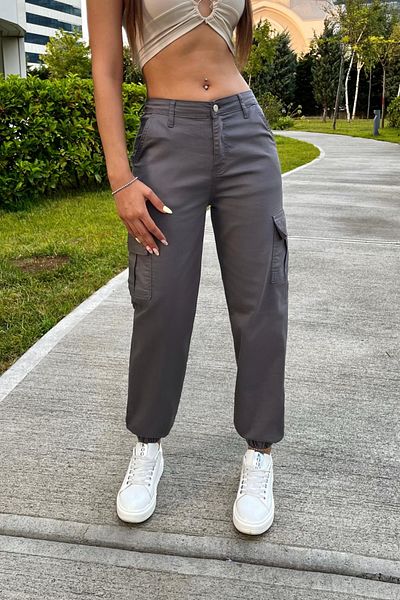 BİKELİFE Gray Cargo Pocket Gabardine Fabric Trousers