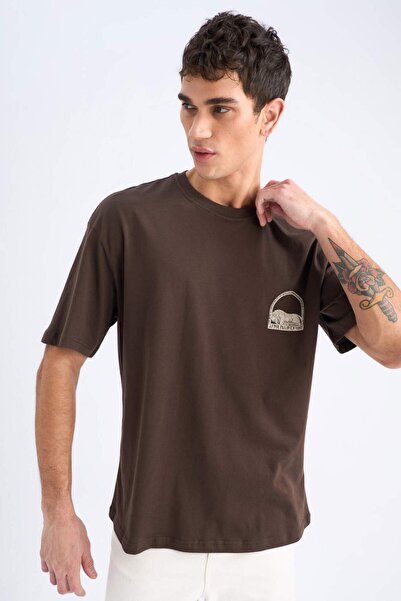 DeFacto Μπλουζάκι με στάμπα με βαμβακερή χτενισμένη πλάτη Oversize Fit Crew Neck Y2065AZ22SM