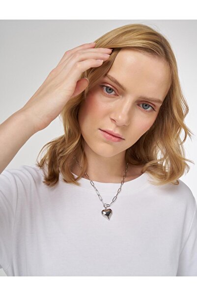 Kayra Heart Figured Chain Necklace Silver