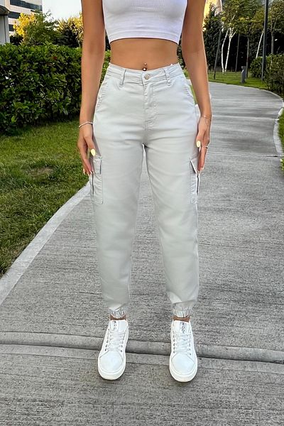 BİKELİFE Gabardine Fabric Stone Cargo Pants with Pockets