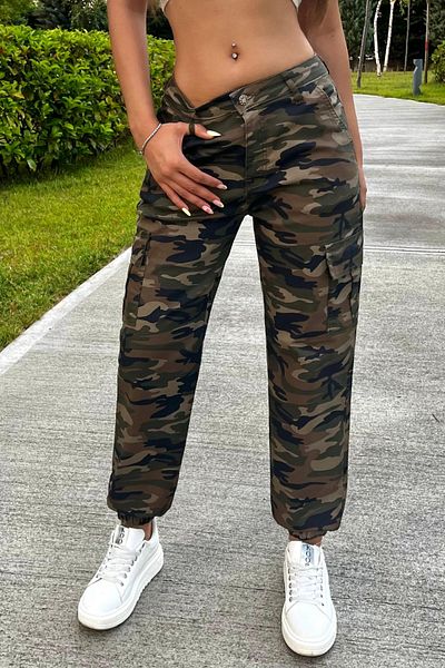 BİKELİFE High Waist Cargo Pocket - Camouflage Print Trousers